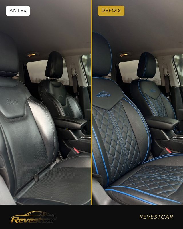 Comparativo do banco antes e depois de instalar a capa Revestcar