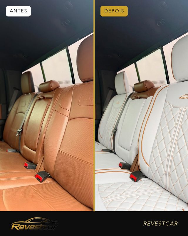 Comparativo do banco antes e depois de instalar a capa Revestcar