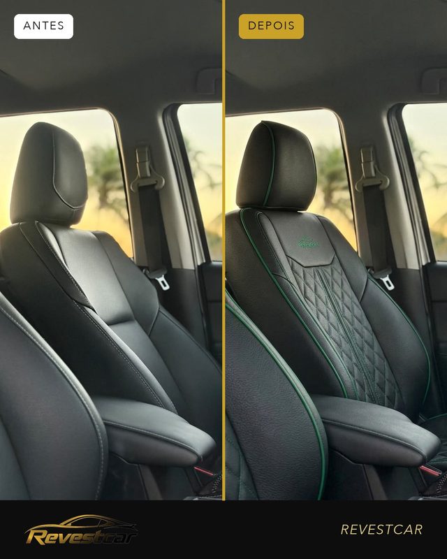 Comparativo do banco antes e depois de instalar a capa Revestcar