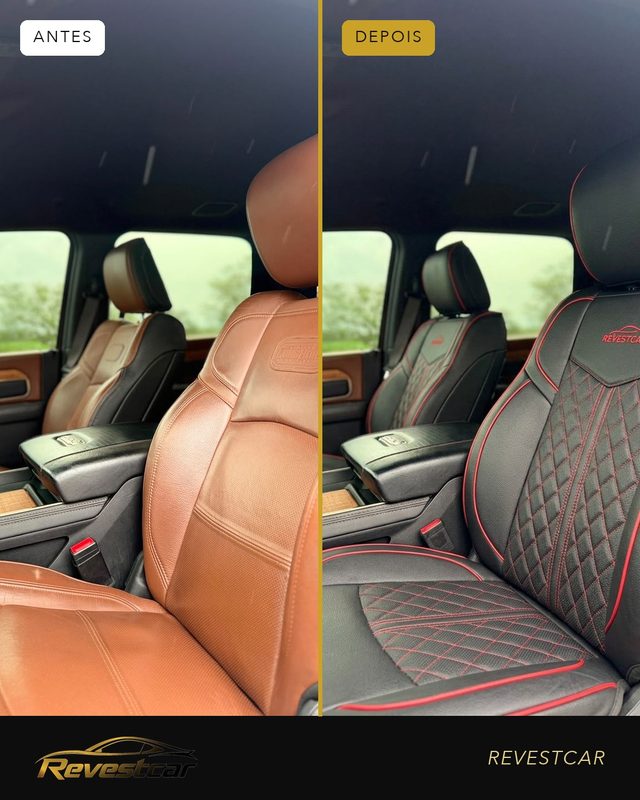 Comparativo do banco antes e depois de instalar a capa Revestcar